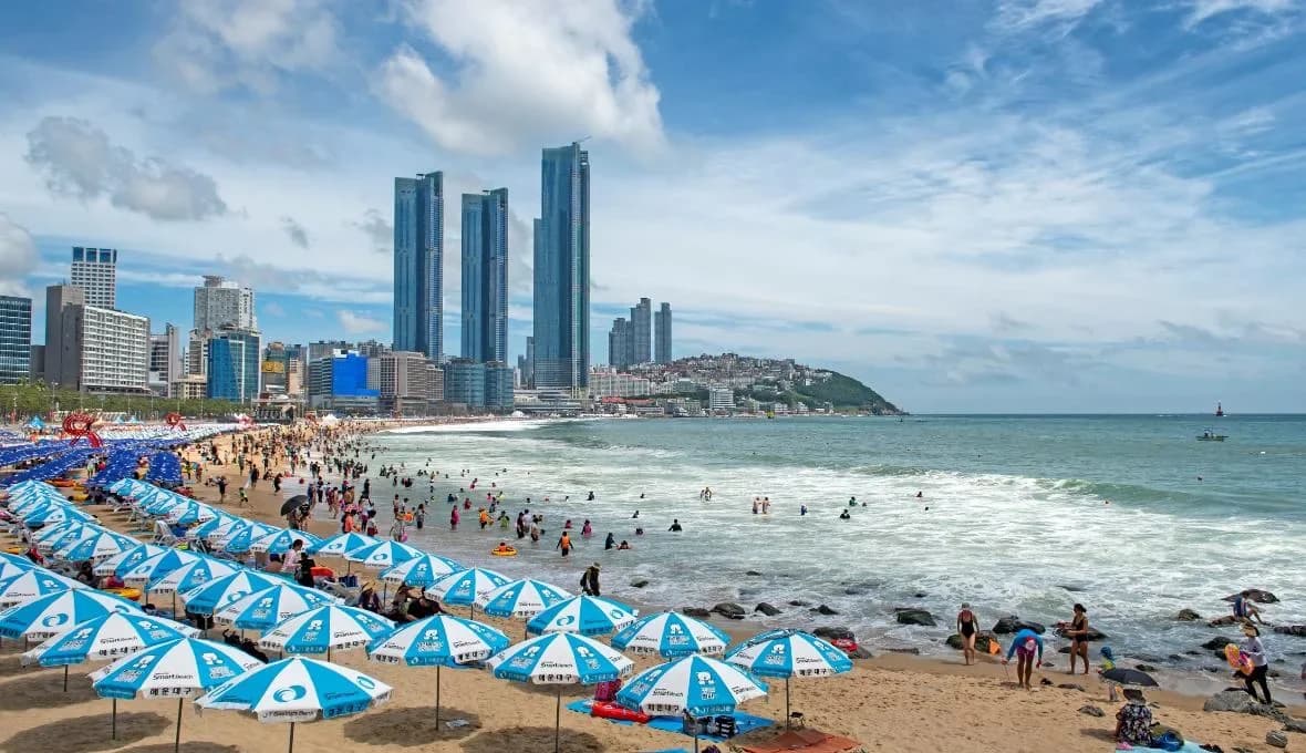 Haeundae Beach in Busan, photographed in 2024.
